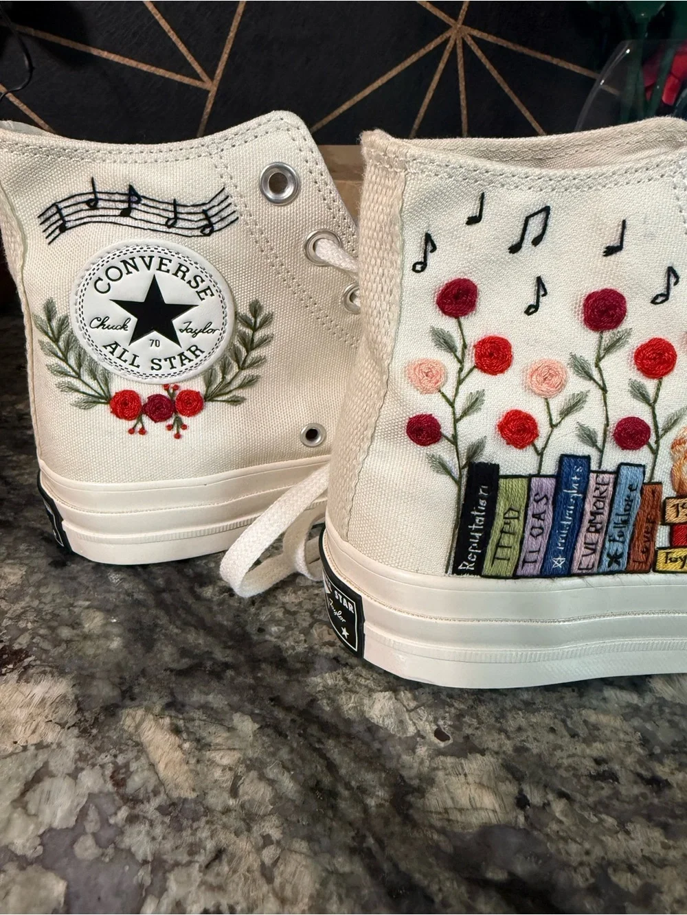 Converse Cream High-Top Sneakers with Floral, Book & Music Embroidery - Picture 5 of 10